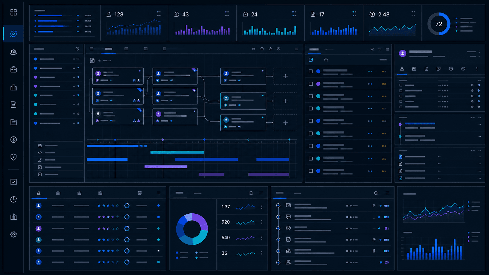 Conceptual LongCoreHQ workspace connecting pipelines, approvals, activity, and reporting